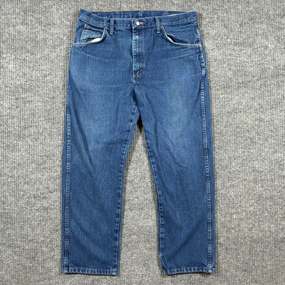 Wrangler Mens Straight Leg Jeans Size 36x30 Blue Regular Fit Western Work Denim